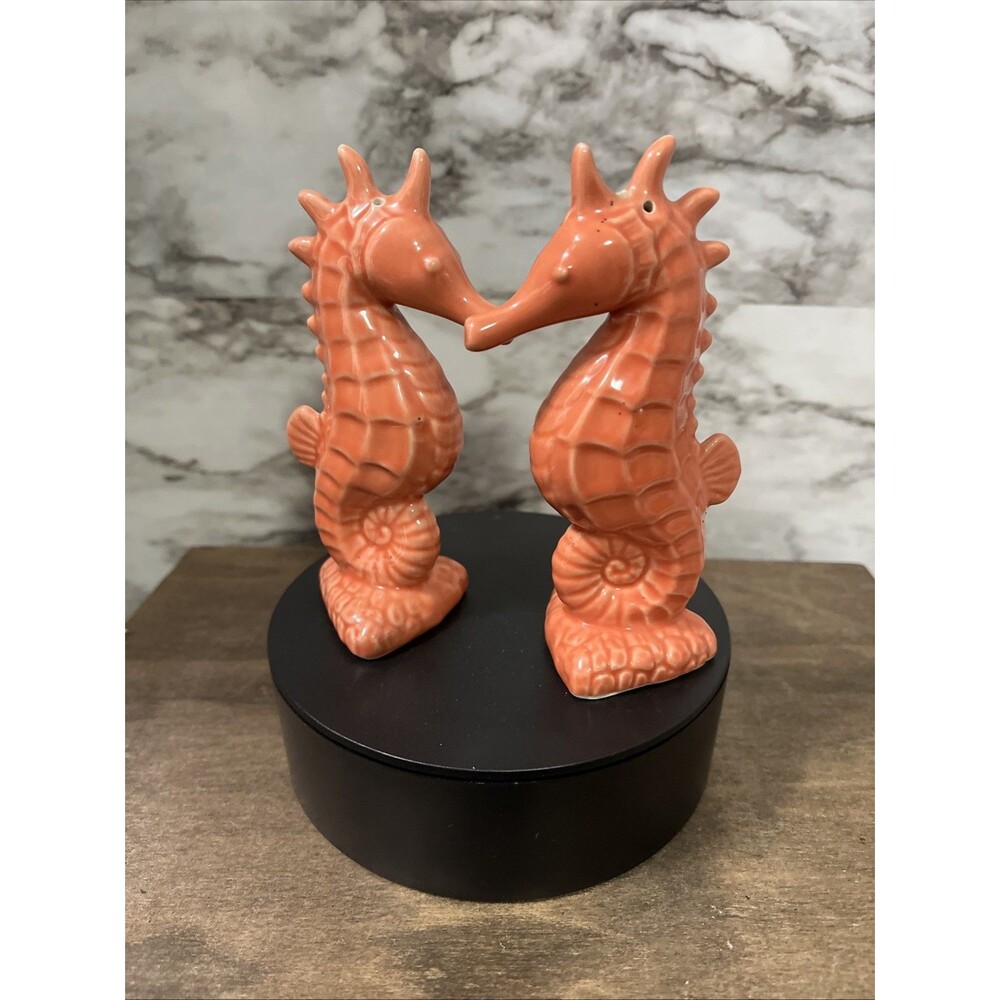 Coral Seahorse Salt & Pepper Shakers 5In Nautical Beachy